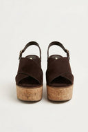 CORINA - Platform Sandals with Cork Sole - Brown Suede