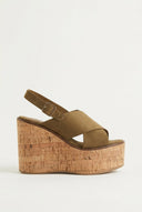 CORINA - Platform Sandals with Cork Sole - Camel Suede