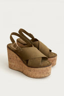 CORINA - Platform Sandals with Cork Sole - Camel Suede