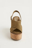CORINA - Platform Sandals with Cork Sole - Camel Suede