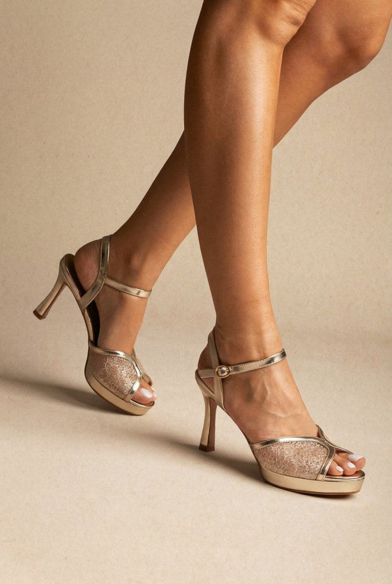 Stephan - Platform Slim Heel Sandals - Gold Metallic