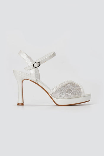 Stephan - Platform Slim Heel Sandals - White Pearl