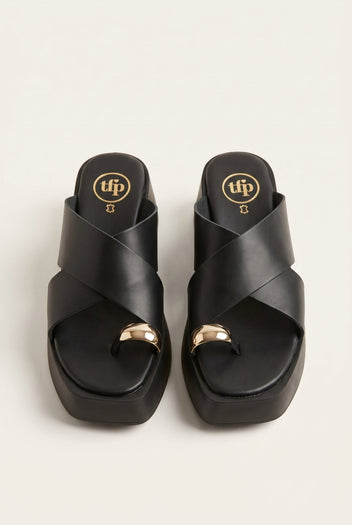 TFP - Platform Toe Ring Sandals Crossover - Black Matte