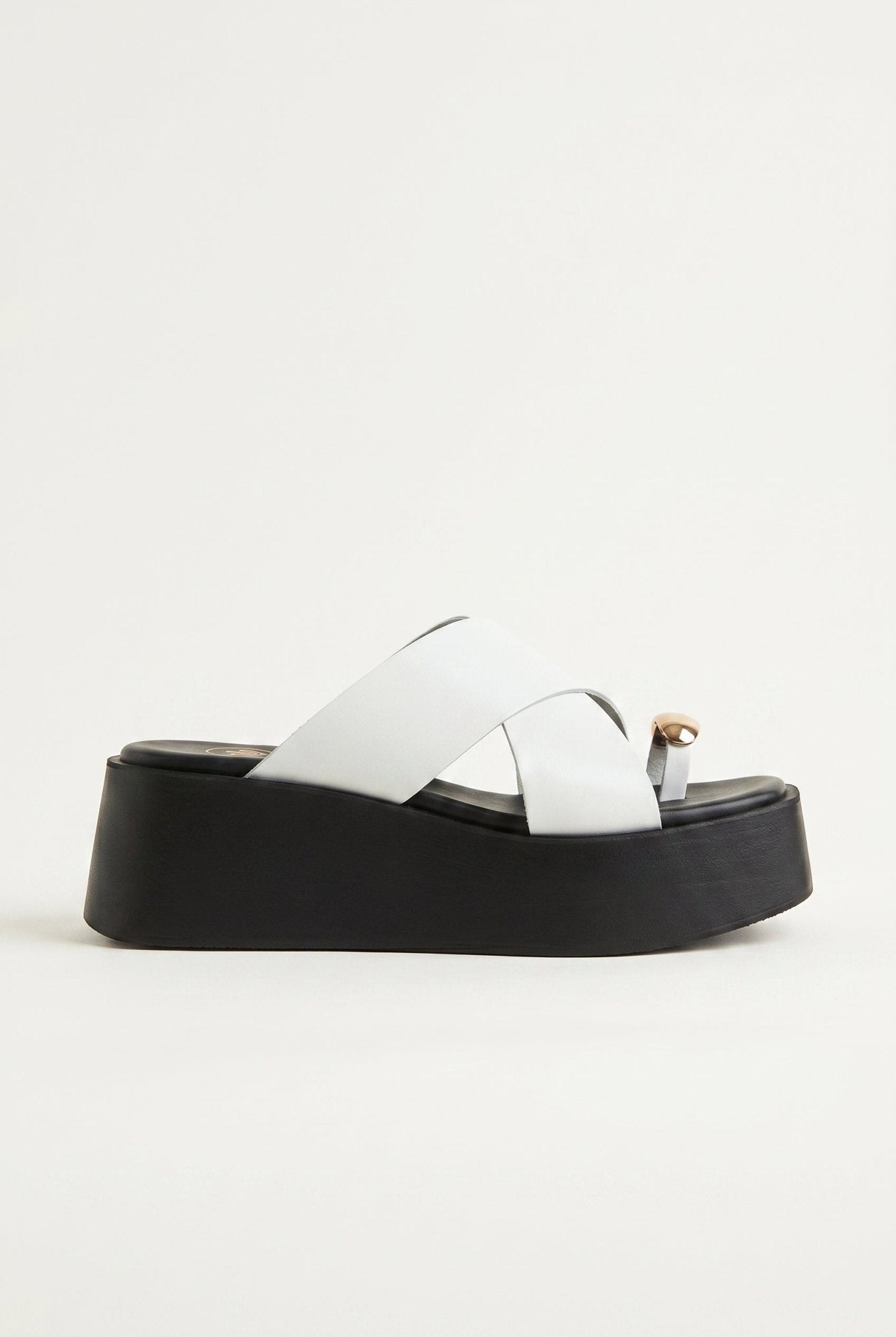 Platform Toe Ring Sandals Crossover - White Matte
