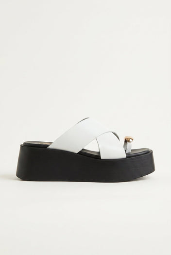 TFP - Platform Toe Ring Sandals Crossover - White Matte