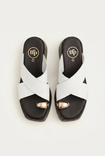 TFP - Platform Toe Ring Sandals Crossover - White Matte