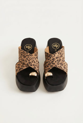 TFP - Platform Toe Ring Sandals - Leopard suede
