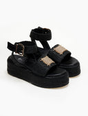 Πλατφόρμες από ψάθα Mariella Fabiani 2424/05 - Μαύρο - thefashionproject.gr - Mariella Fabiani