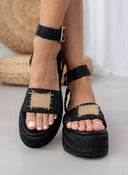 Πλατφόρμες από ψάθα Mariella Fabiani 2424/05 - Μαύρο - thefashionproject.gr - Mariella Fabiani