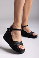 Πλατφόρμες crossover με ψάθα Estil - Μαύρο - thefashionproject.gr - Estil