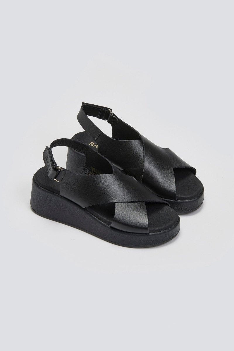 Πλατφόρμες δερμάτινες crossover Ragazza 01137 - Μαύρο - thefashionproject.gr - RAGAZZA