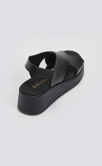 Πλατφόρμες δερμάτινες crossover Ragazza 01137 - Μαύρο - thefashionproject.gr - RAGAZZA
