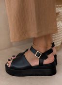 Πλατφόρμες δερμάτινες με άνοιγμα tfp - Μαύρο - thefashionproject.gr - TFP