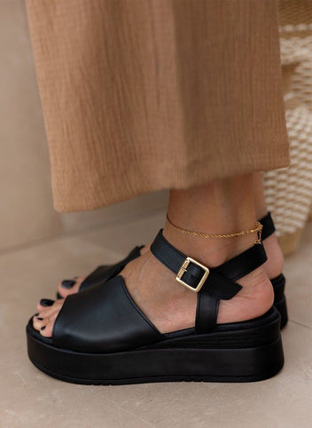 Πλατφόρμες δερμάτινες με άνοιγμα tfp - Μαύρο - thefashionproject.gr - TFP
