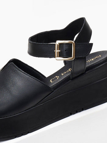 Πλατφόρμες δερμάτινες με άνοιγμα tfp - Μαύρο - thefashionproject.gr - TFP