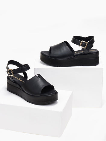 Πλατφόρμες δερμάτινες με άνοιγμα tfp - Μαύρο - thefashionproject.gr - TFP