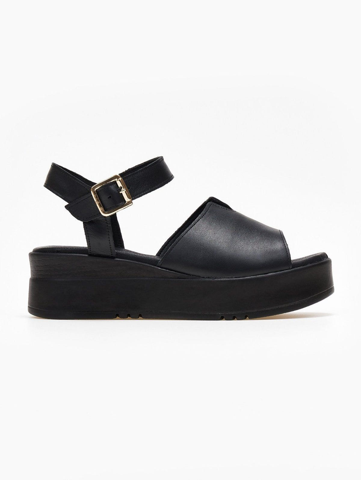 Πλατφόρμες δερμάτινες με άνοιγμα tfp - Μαύρο - thefashionproject.gr - TFP