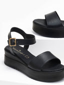 Πλατφόρμες δερμάτινες με φαρδιά φάσα tfp - Μαύρο - thefashionproject.gr - TFP