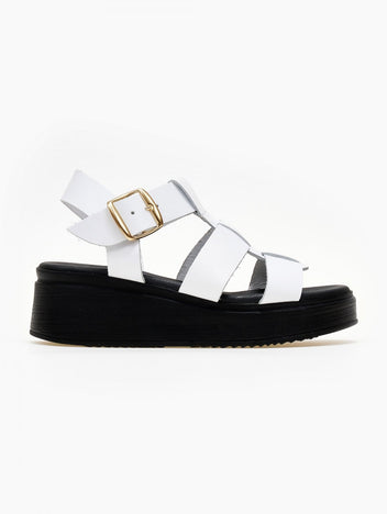 Πλατφόρμες δερμάτινες με φαρδιά λουράκια Estil - Λευκό - thefashionproject.gr - Estil