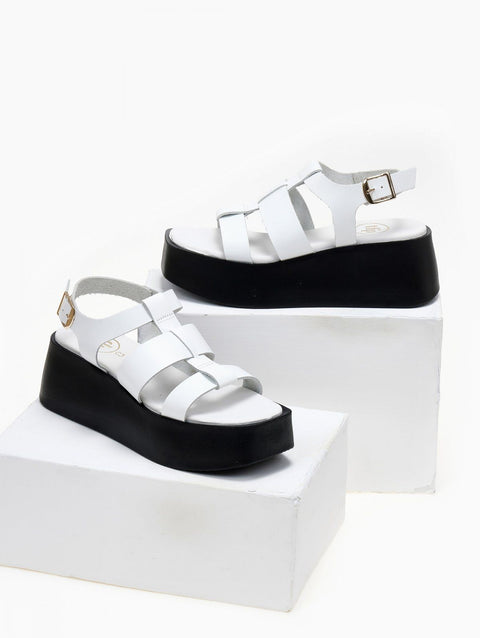 Plataformas em pele Wide Straps - Branco