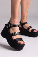 Πλατφόρμες δερμάτινες με μπαρέτα Estil - Μαύρο - thefashionproject.gr - Estil