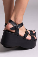 Πλατφόρμες δερμάτινες με μπαρέτα Estil - Μαύρο - thefashionproject.gr - Estil