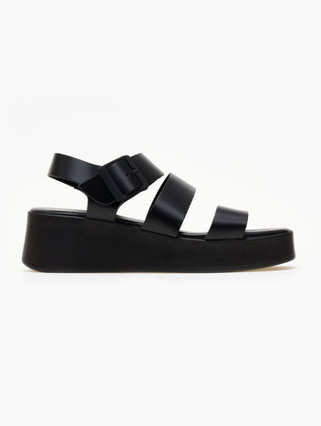 Πλατφόρμες δερμάτινες με μπαρέτα TFP - Μαύρο - thefashionproject.gr - TFP