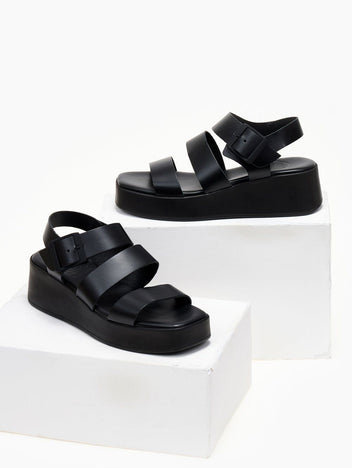 Πλατφόρμες δερμάτινες με μπαρέτα TFP - Μαύρο - thefashionproject.gr - TFP
