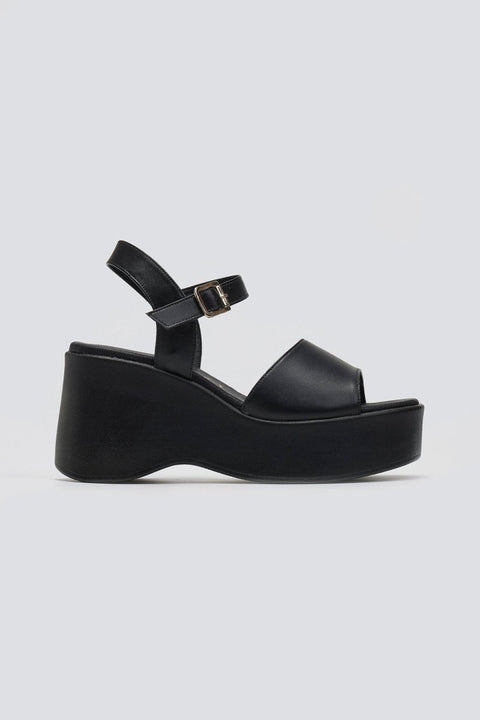 Leather Platforms Ankle Strap - Black
