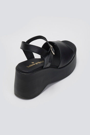 Πλατφόρμες δερμάτινες με μπαρέτα TFP - Μαύρο - thefashionproject.gr - TFP
