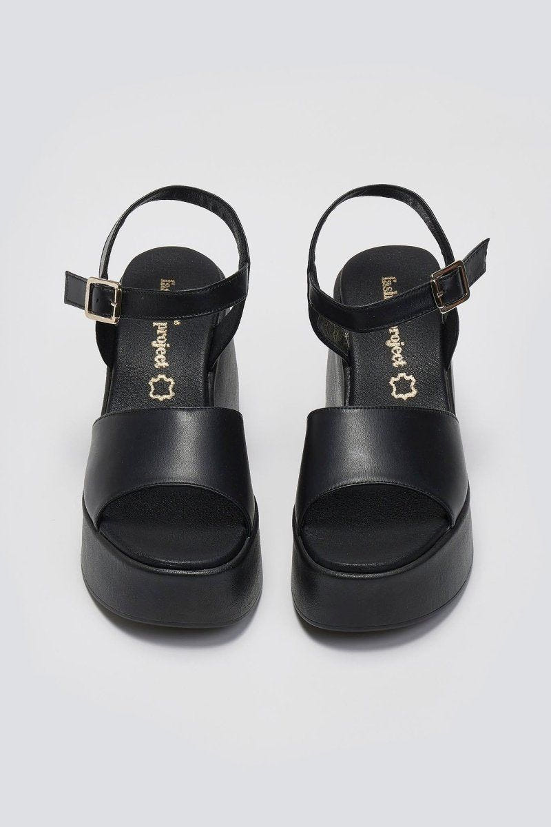 Πλατφόρμες δερμάτινες με μπαρέτα TFP - Μαύρο - thefashionproject.gr - TFP