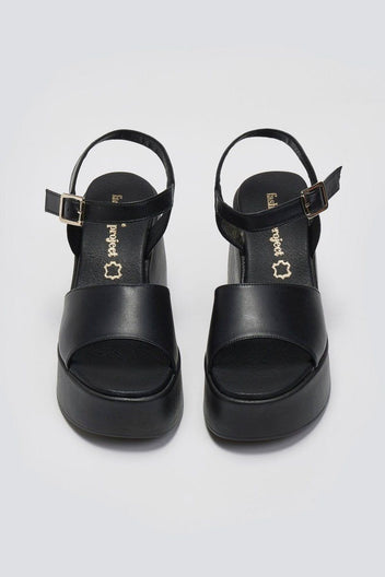 Πλατφόρμες δερμάτινες με μπαρέτα TFP - Μαύρο - thefashionproject.gr - TFP