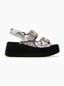 Πλατφόρμες δερμάτινες με print TFP - Μαύρο/Μπεζ - thefashionproject.gr - TFP