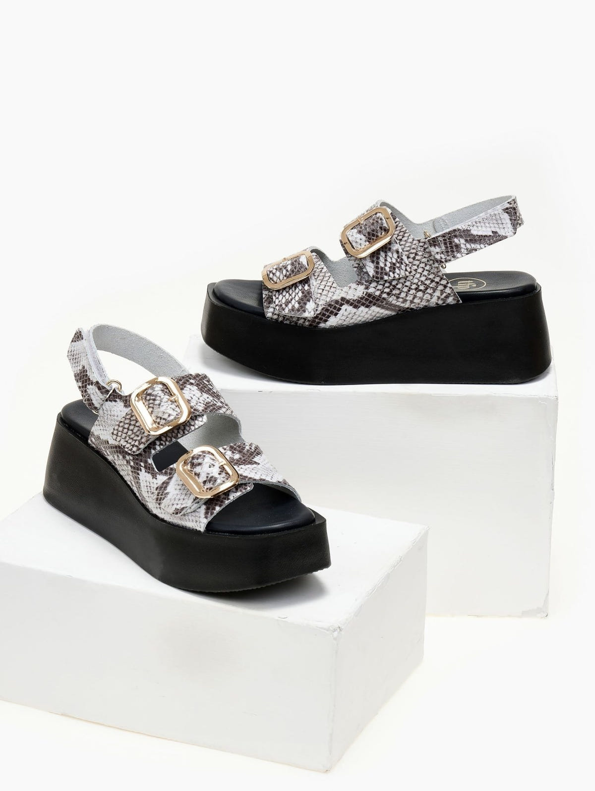 Πλατφόρμες δερμάτινες με print TFP - Μαύρο/Μπεζ - thefashionproject.gr - TFP