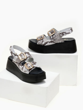 Πλατφόρμες δερμάτινες με print TFP - Μαύρο/Μπεζ - thefashionproject.gr - TFP