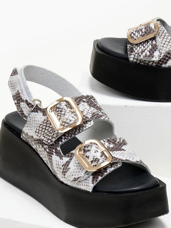 Πλατφόρμες δερμάτινες με print TFP - Μαύρο/Μπεζ - thefashionproject.gr - TFP
