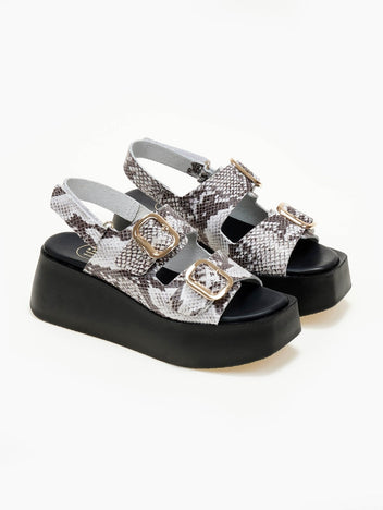 Πλατφόρμες δερμάτινες με print TFP - Μαύρο/Μπεζ - thefashionproject.gr - TFP