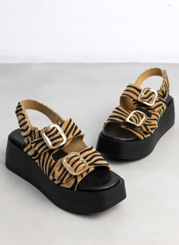 Πλατφόρμες δερμάτινες με print TFP - Μαύρο/Μπεζ - thefashionproject.gr - TFP