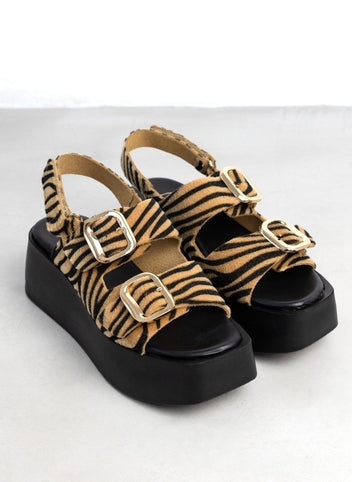 Πλατφόρμες δερμάτινες με print TFP - Μαύρο/Μπεζ - thefashionproject.gr - TFP
