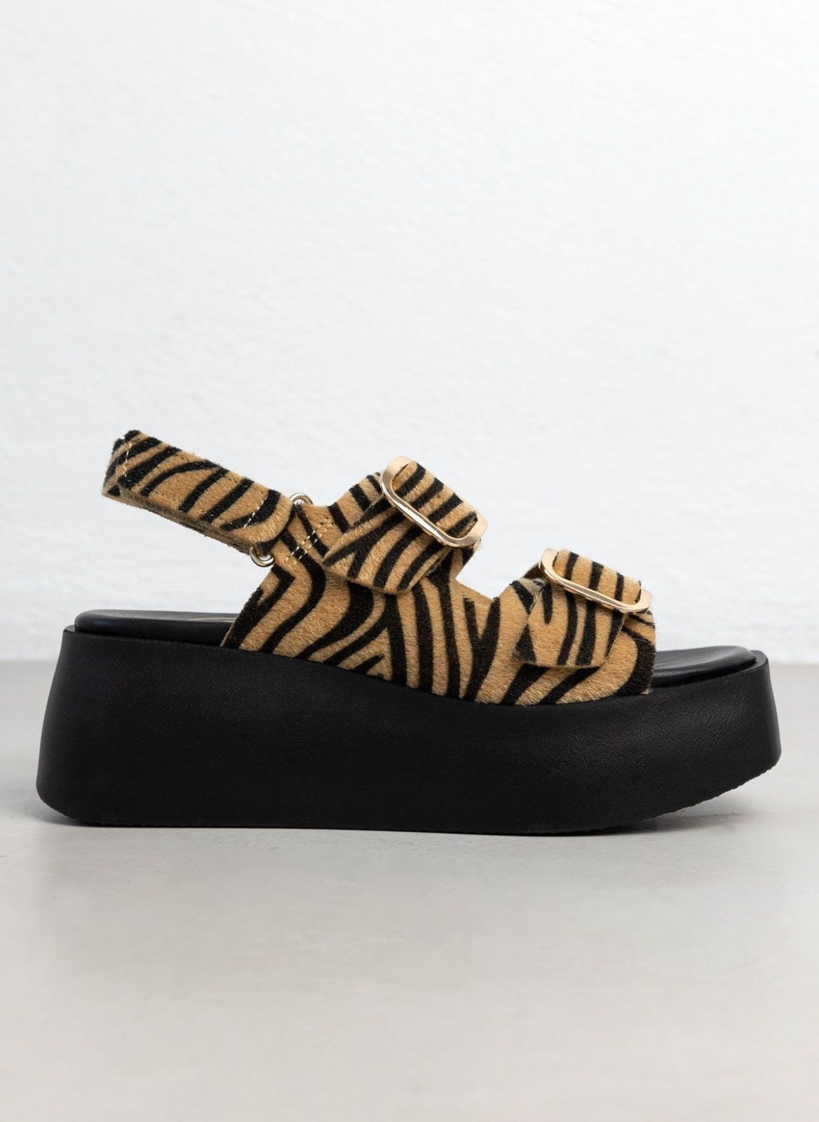 Πλατφόρμες δερμάτινες με print TFP - Μαύρο/Μπεζ - thefashionproject.gr - TFP