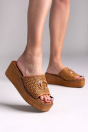 Πλατφόρμες δερμάτινες με ψάθα CARMELA 162235 - Κάμελ - thefashionproject.gr - CARMELA