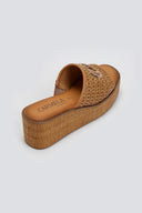 Πλατφόρμες δερμάτινες με ψάθα CARMELA 162235 - Κάμελ - thefashionproject.gr - CARMELA