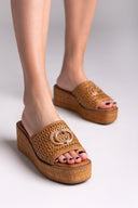 Πλατφόρμες δερμάτινες με ψάθα CARMELA 162235 - Κάμελ - thefashionproject.gr - CARMELA