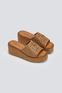 Πλατφόρμες δερμάτινες με ψάθα CARMELA 162235 - Κάμελ - thefashionproject.gr - CARMELA