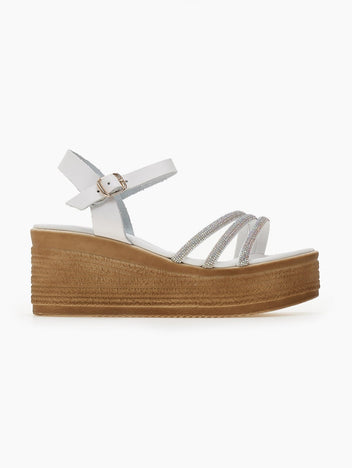 Πλατφόρμες δερμάτινες με στρας estil - Λευκό - thefashionproject.gr - Estil