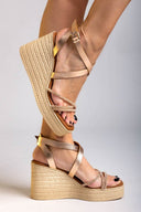 Πλατφόρμες δερμάτινες με στρας ESTIL - Χαλκός - thefashionproject.gr - Estil