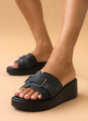 Πλατφόρμες δερμάτινες με ζωνάκι Estil - Μαύρο - thefashionproject.gr - Estil