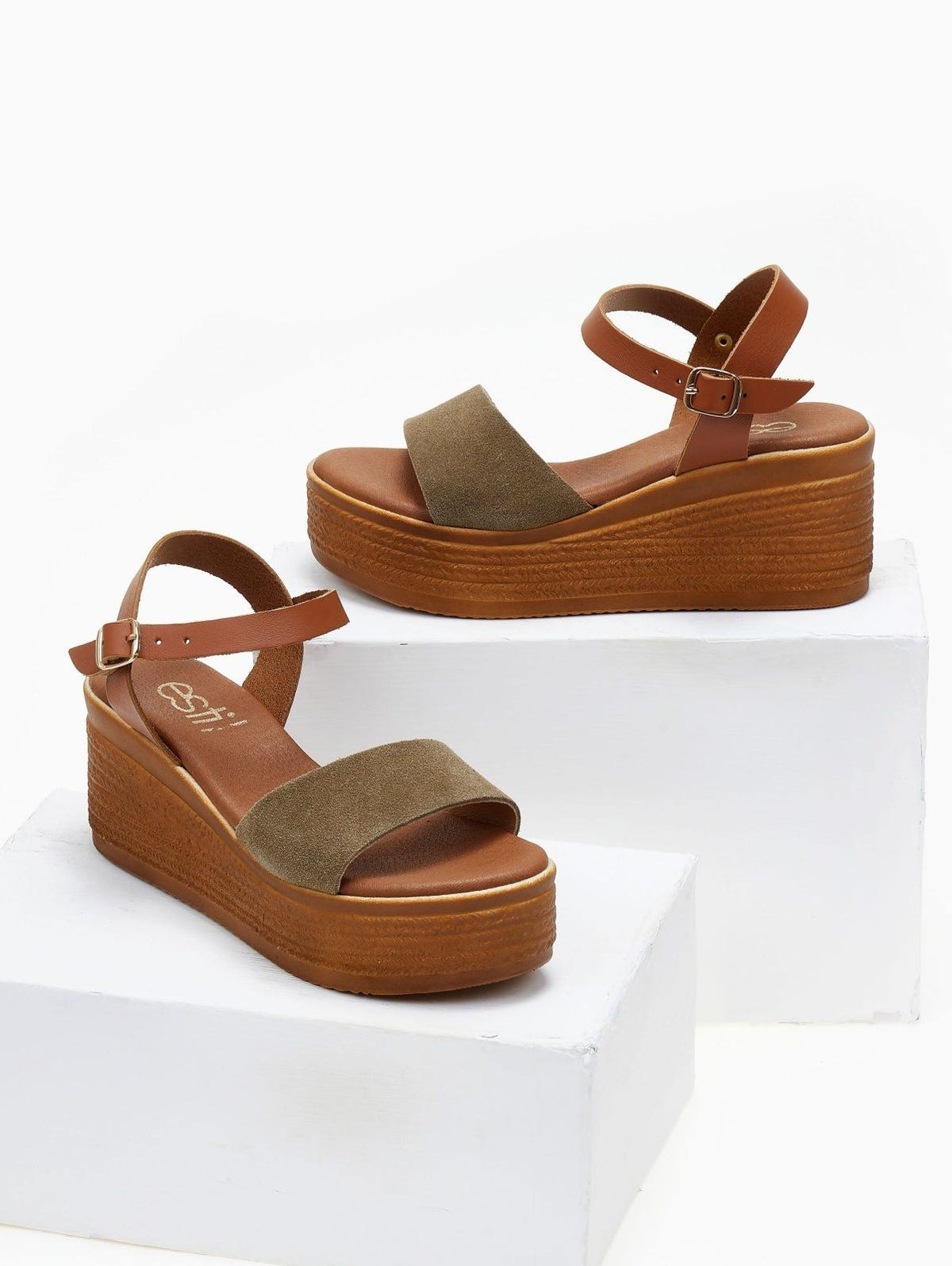 Πλατφόρμες καστόρινες με μπαρέτα Estil - Λαδί - thefashionproject.gr - Estil