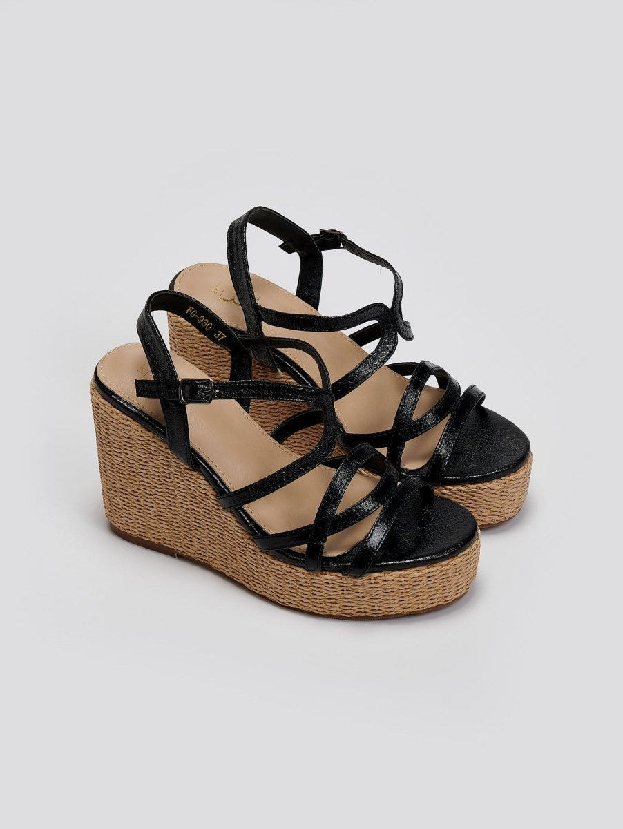 Πλατφόρμες με ψάθα στη σόλα ERYNN - Μαύρο - thefashionproject.gr - ERYNN
