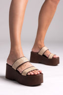 Πλατφόρμες με ψάθινες φάσες Estil - Καφέ - thefashionproject.gr - Estil